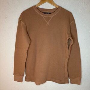 Pacsun Distressed Waffle Knit Shirt Long Sleeve T-Shirt Camel Men’s Size Small